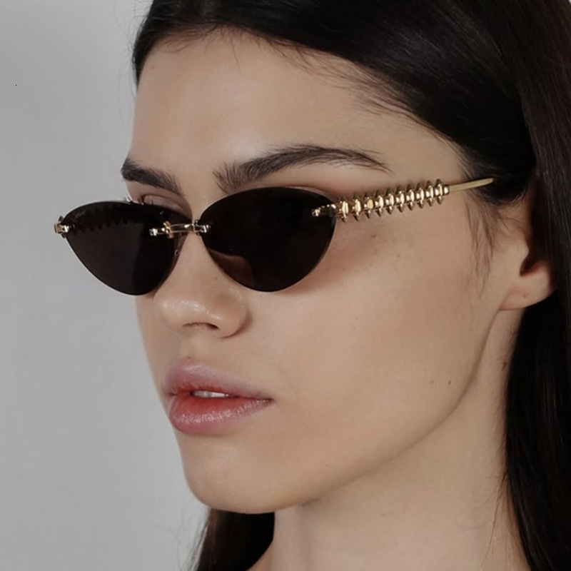2026 New Designer Luxury Brand Nail Triangle Cat Eye Sunglasses Frameless Cutting Edge European And American Fashion High-end Sunglasses Sunshade Sung