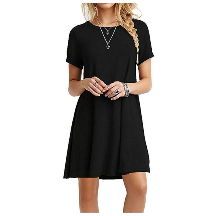 Women Casual Short Sleeve T Shirt Dress Vintage O Neck Print Loose Mini Dress Elegant Simple Mini Dress Streetwear Sundress