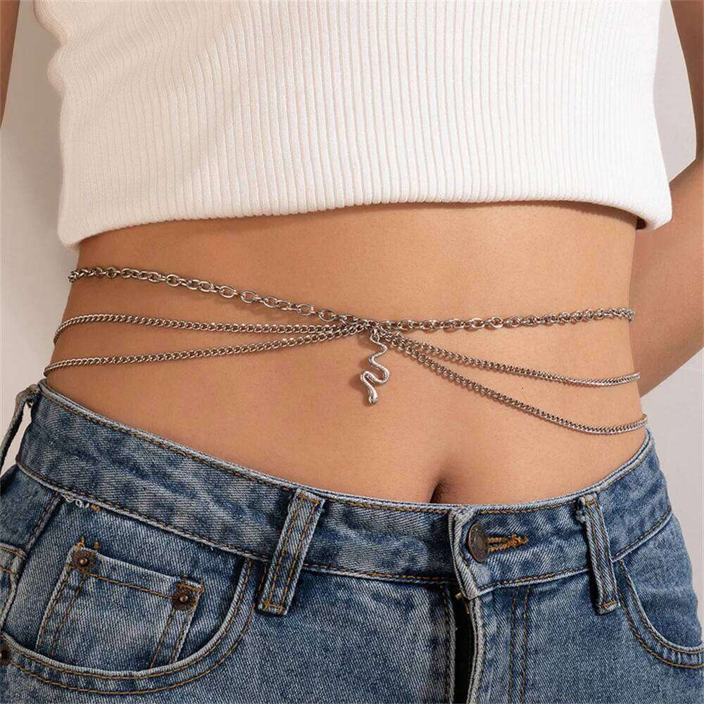 Fashion Boho Gold-plate Multilevel Star Moon Butterfly Snake Pendant Long Waist Chain For Women Beach Sexy Body Chains Jewelry S260304
