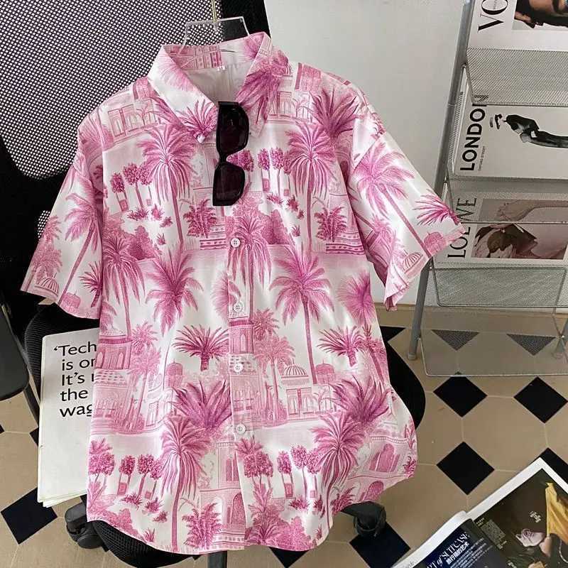 Vintage-inspired Floral Short-sleeve Shirt for Men and Women Thai Retro Hong Kong Style Hawaiian Artistic Loose Couple Shirt M260305