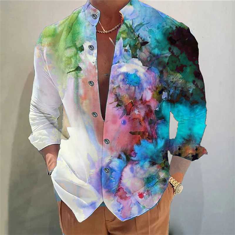 Mens shirt long-sleeved colorful fashion cardigan shirt Hawaiian 3D printed shirt XS-6XL super large size shirt soft fabric M260305