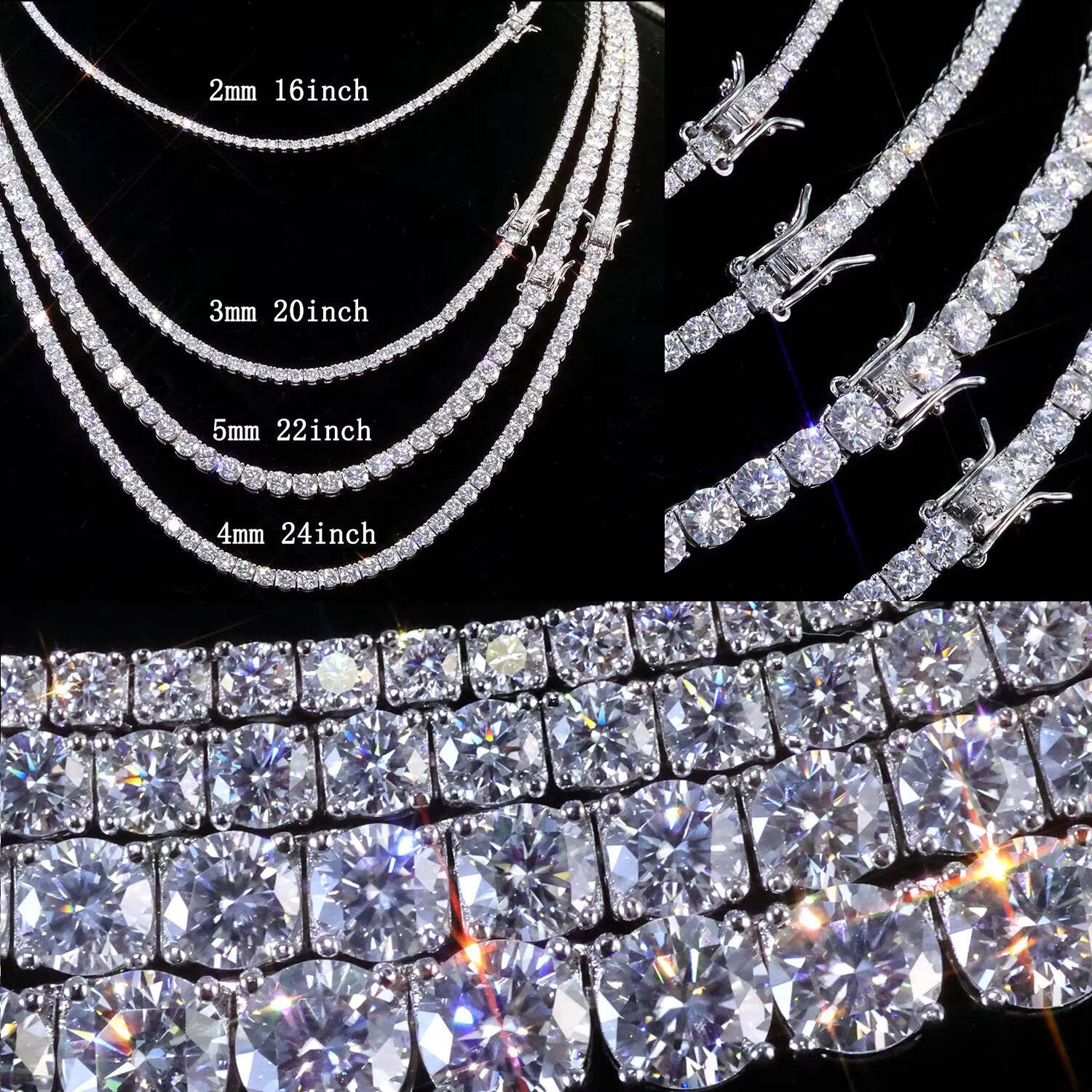 2026NUOYA Hip Hop Jewelry 925 Silver VVS Moissanite Tennis Chain Necklace 2/3/4 MM Iced Out Diamond Tennis Chain Pass Diamond Test