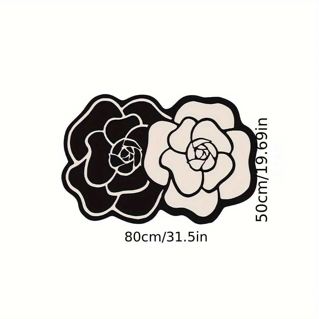 Elegant Floral Non-Slip Mat Quick-Dry Absorbent Black & White Rose for Bathroom Laundry RoomT260305