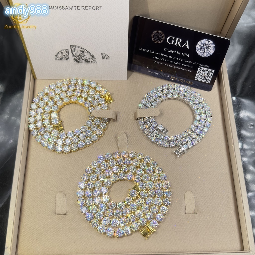 18K White/Yellow/Rose Gold Plated VVS Moissanite Necklace GRA Certificate 925 Silver Iced Out Tennis Chains Moissanite Jewelry