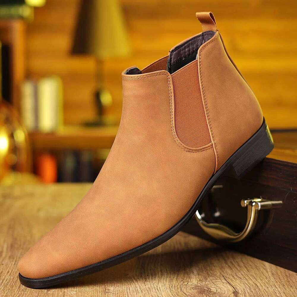 Designer New Suede Men's Pointed Business Casual Ankle Boot Fashion Male Winter Comfortable Chelsea Leather Shoes