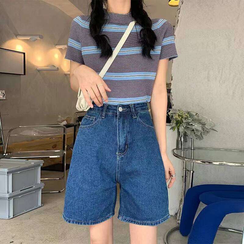 Women Denim High Waist Pants 2025 New Y2K Vintage Loose Knee Length Shorts Ladies Fashion Must Have Wide leg Jeans XJ260305