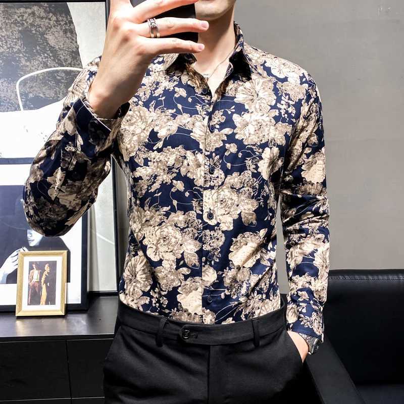 2026 New Mens Lapel Printed Shirt Single Breasted Long Sleeved Slim Cotton Shirts Hawaiian Beach Top Camisa Asian Sizes 5XL M260305