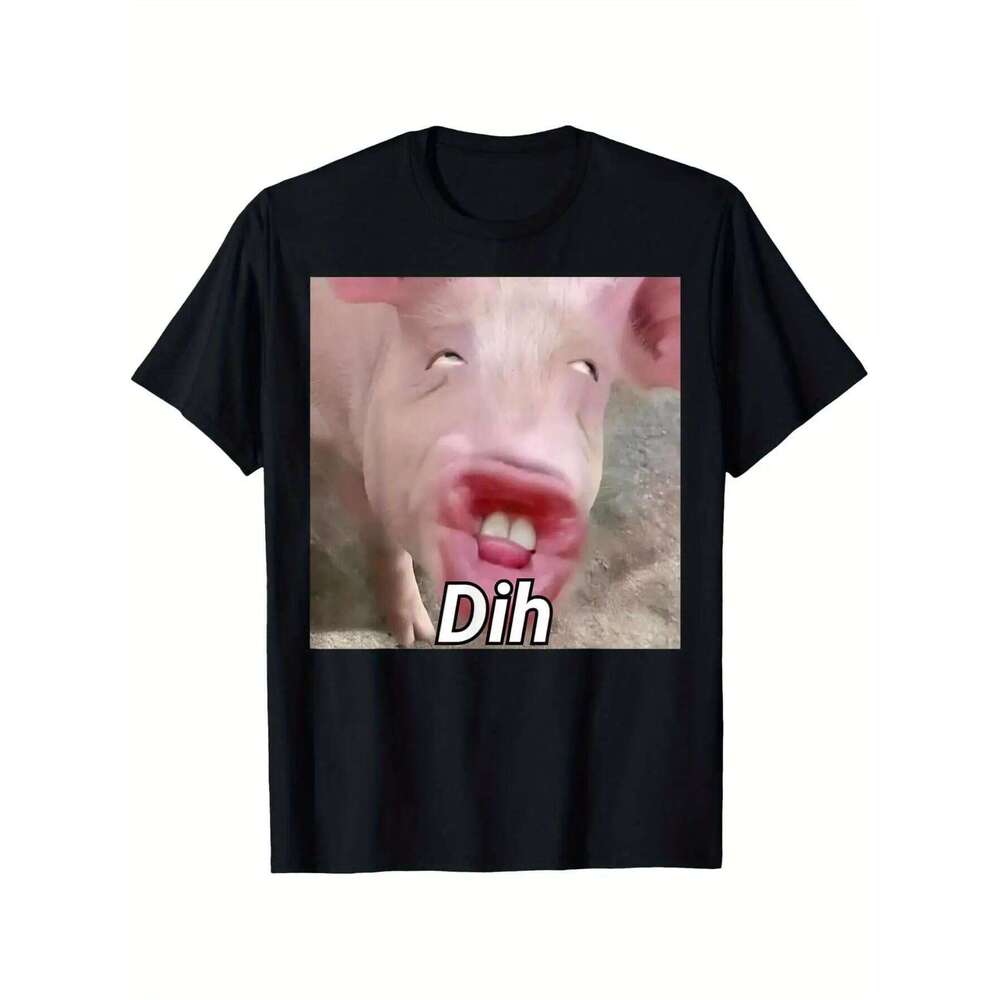 S26 Funny Dih Brainrot Gen Z Humor T-Shirt Heavyweight Casual Tee Pig Meme Shirt Graphic T Shirts Women Clothing Summer Streetwear