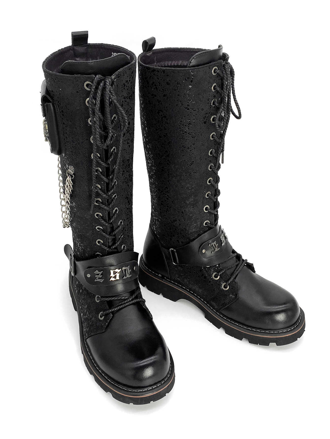 Men Knee Boots High Quality Fashion Motorcycle Boots Vintage Knight Boot Luxury Designer Shoes Black With Chain Decoration G02