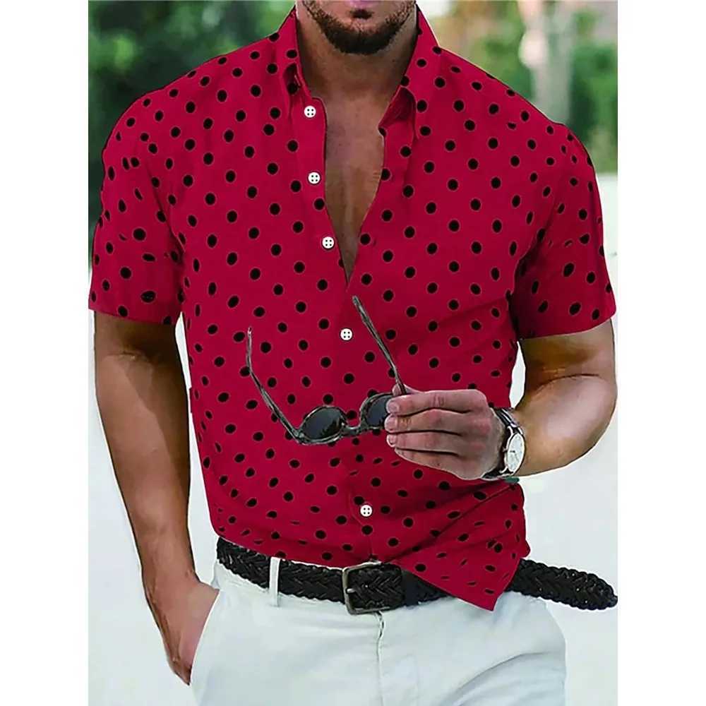 Polka Dot Pattern Mens Short Sleeve Design Digital Printed Shirt Comfortable Summer Hawaiian Beach Outdoor Casual Men Clothes M260305