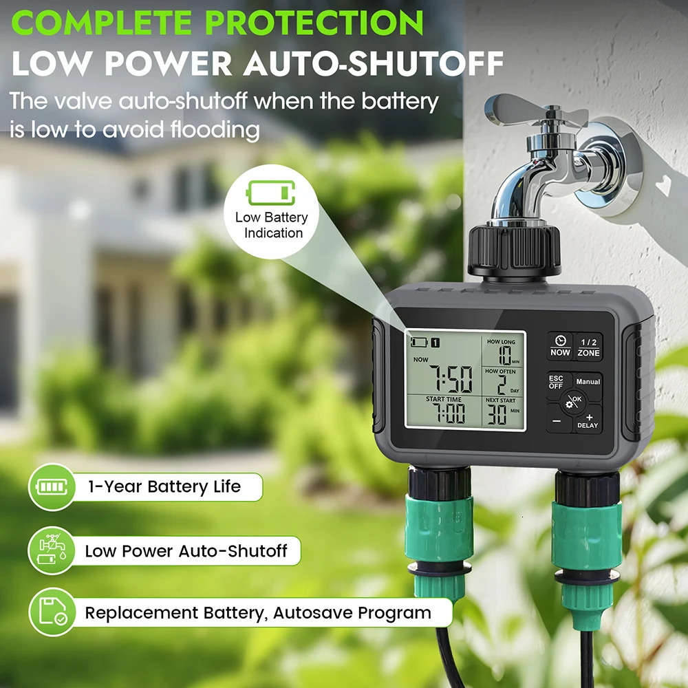 1/2-Outlets Automatic Water Timer Smart Irrigation Watering System Sprinkle Faucet Hose Programmer Timer for Garden Outdoor 260304