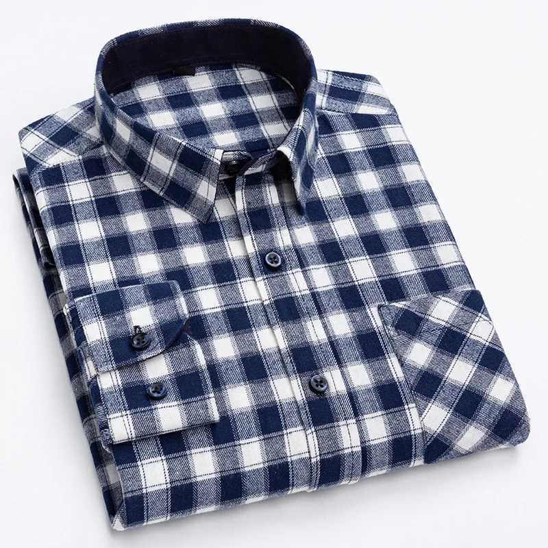 Classic Retro Plaid Flannel Shirt Long Sleeve 100 Cotton Fashion Casual Soft Spring Autumn Winter Standard Pocket Mens Shirt M260305