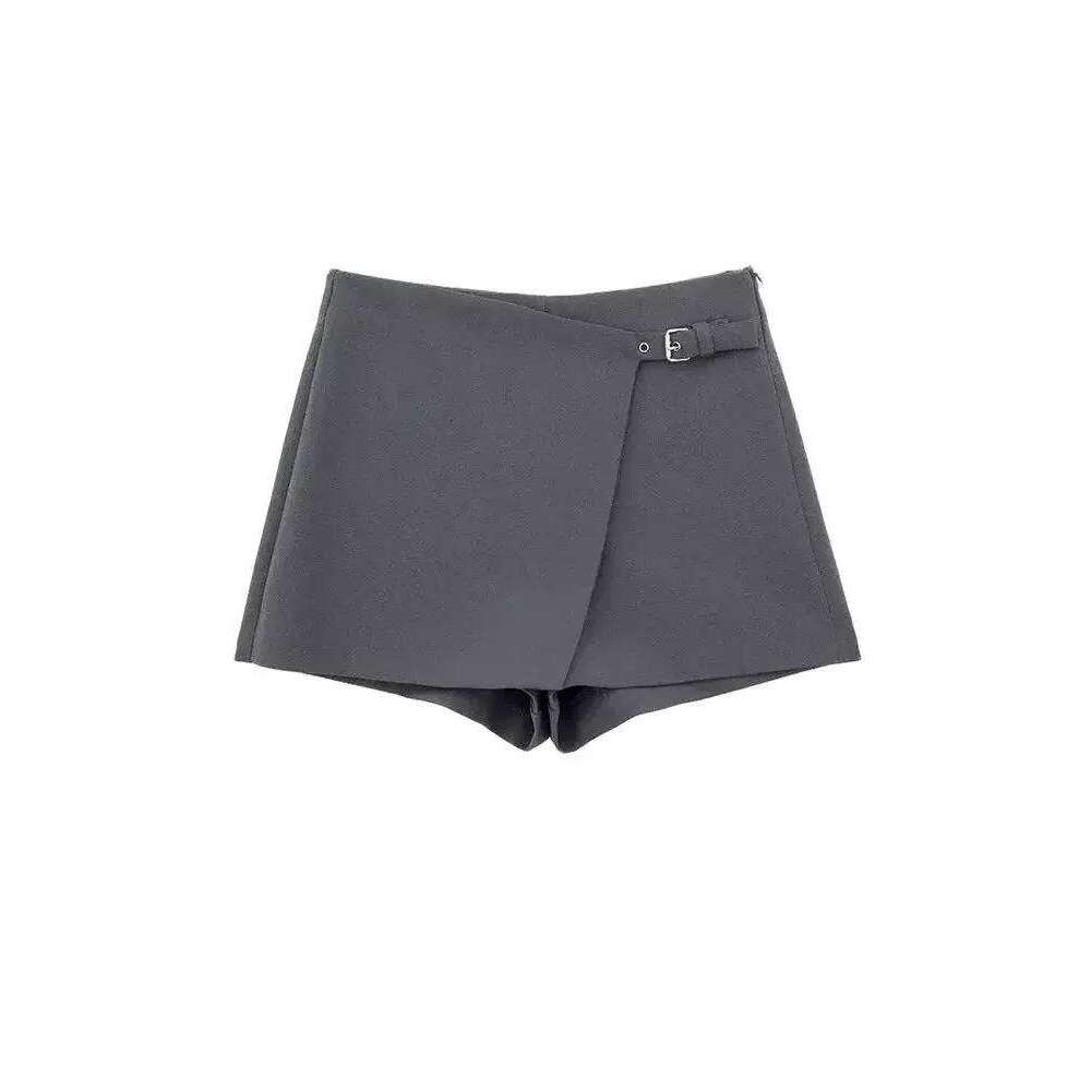 Asymmetric Shorts Skirts with Tab for Women, High Waist, Side Zipper, Female Skort, Fashion XJ260305