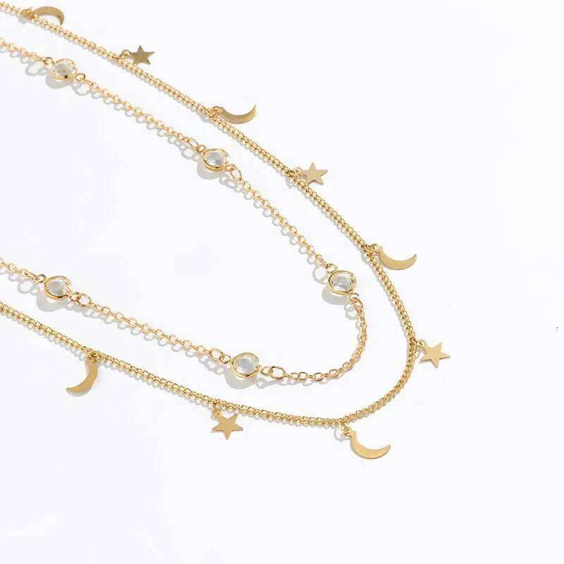 Sexy Metal Star Moon Double-Layer Waist for Women Girls Fashion Gold Color Crystal Tassel Belly Chain Bikini Body Jewelry S260304