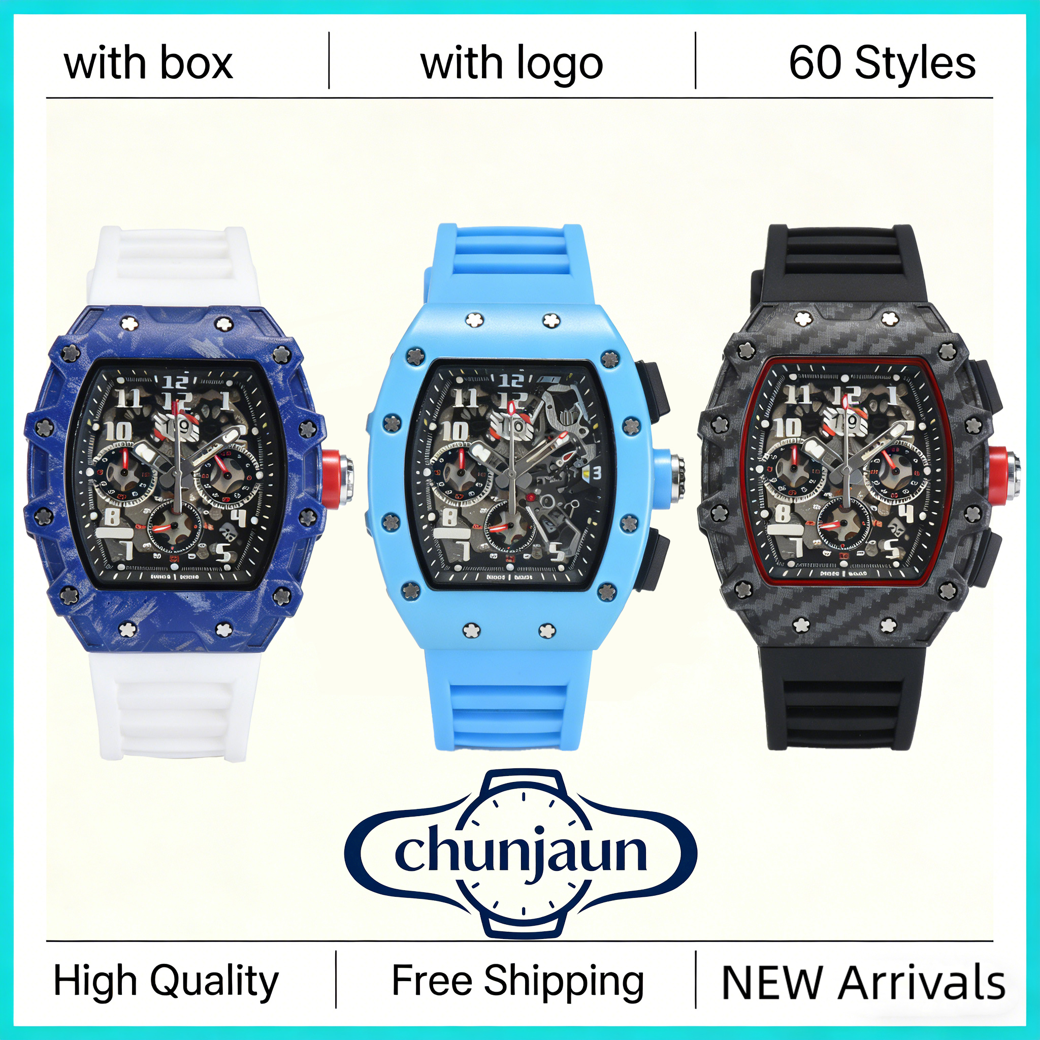 AAA Richaly Milles Watches High-end Luxury Brands Designer Watches Couple Watches Luminous Waterproof Watch Chronograph Men's Watch Rubber Strap With Original Box