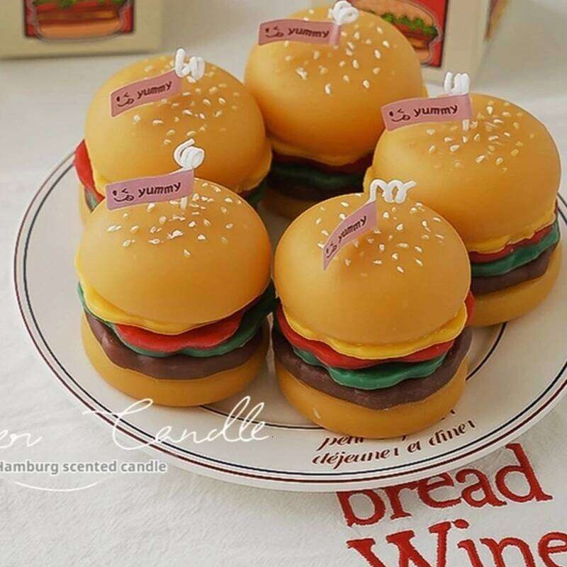 Creative Beautiful Hamburger Scented Handmade Aromatic Decoration Ornament, Simulation Food Candle, Birthday and Christmas Gift W260304 W260305