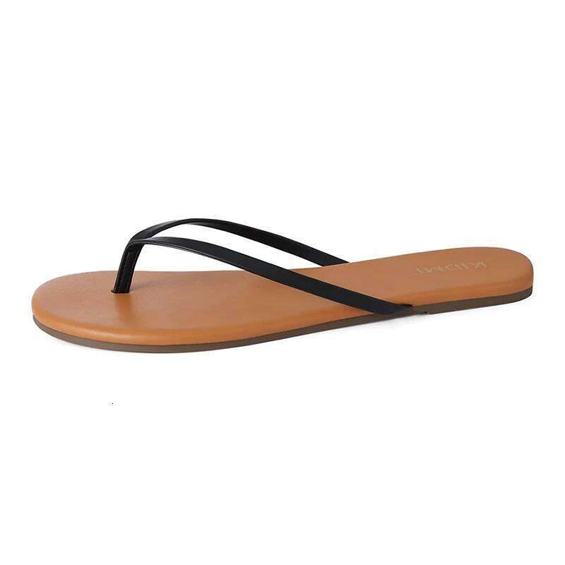Kidmi 2026 New Vegan Leather Flat Thong Flip Flops Comfortable Memory Foam Summer Beach Sandals for Women