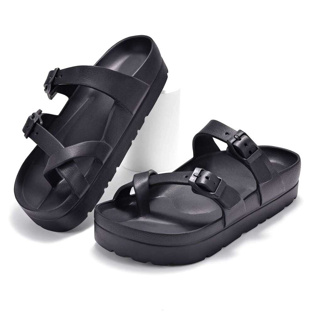 Kidmi Men and Women Comfy Slide Double Adjustable Buckle EVA Flat Lightweight Thick Non Slip Sole Sandals