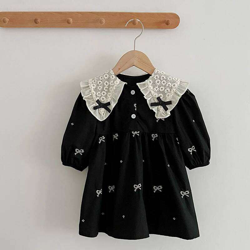 Autumn 0-6Yrs Girls Princess Butterfly Collar Baby Girl One Piece Clothes Embroidery Kids Dress Z260304