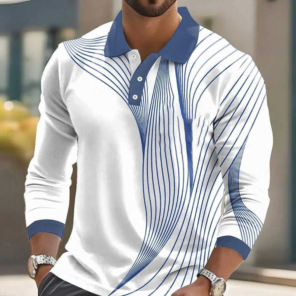 Mens Striped Print Shirt Long SLeeve Shirt Lapel Business Casual Formal Button 3D Autumn and Winter M260305