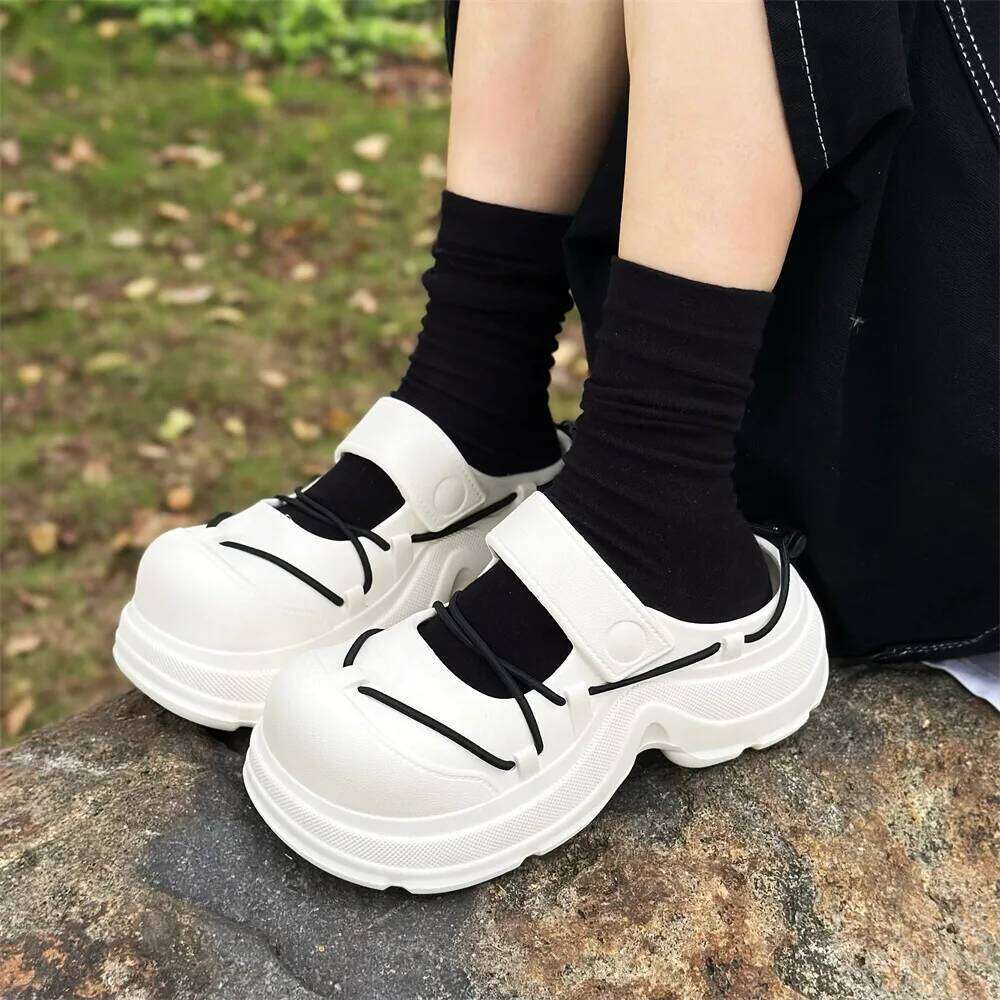 Street Platform Slippers For Woman Summer Shoes DIY Lace-up Style Fashion Clogs Soft EVA Anti-slip Female Leisure Sandals