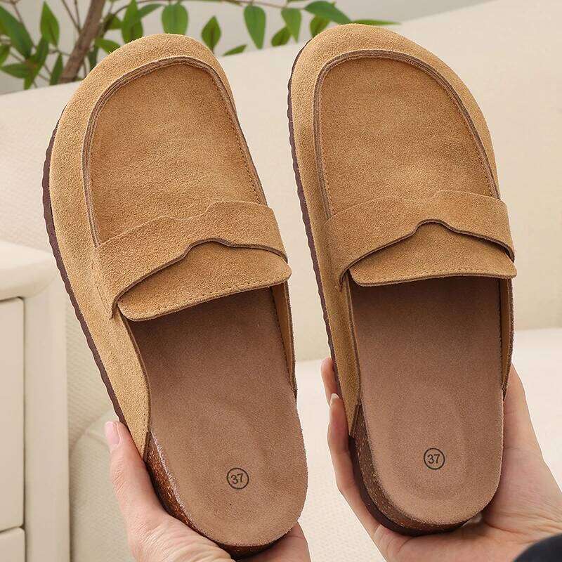 Kidmi New Women's Comfortable Cork Sole Genuine Cow Suede Clogs Indoor And Outdoor Potato Shoes Popular Beach Slippers
