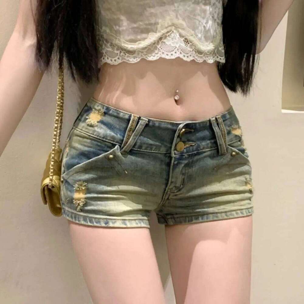 Cute Bow Embroidery Low Waist Jeans Women's Summer 2025 New Slim Straight Y2k Short Shorts Feminino XJ260305