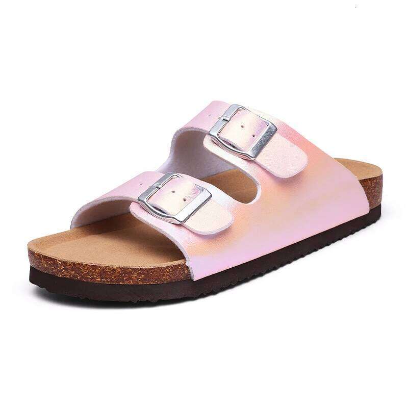 Kidmi Fashion Women Flat Design Gradient Beach Strap Adjustable Buckle Casual Cork Home Summer Sandals