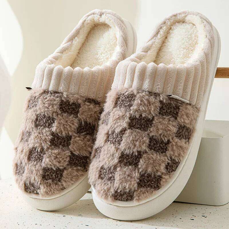 Kidmi Winter Women's Cotton Home PVC Warm and Anti-slip Ladies Shoes Comfortable Beathable Durable Thick Plush Slippers