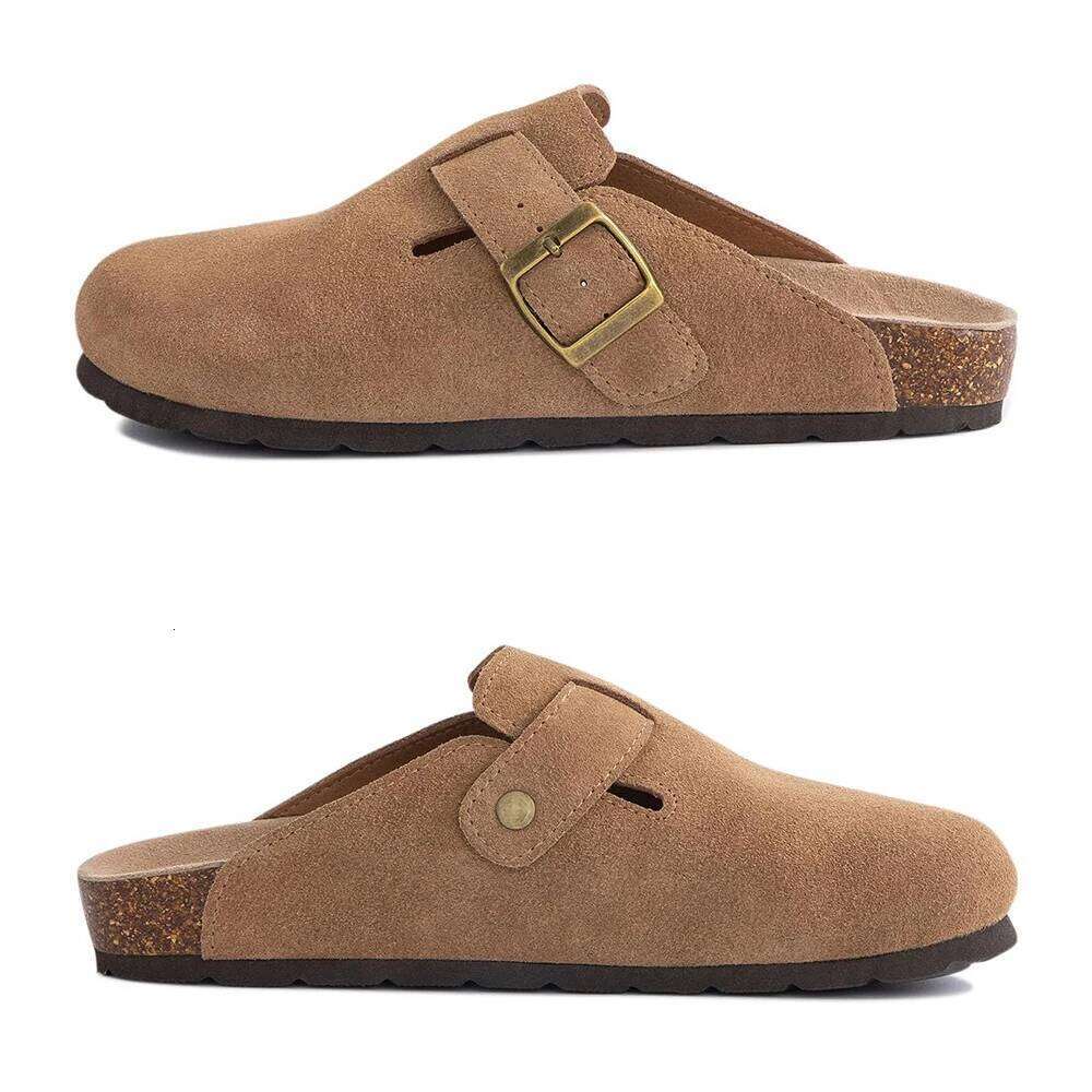 Kidmi Men's Suede Cork Footbed Clogs for Women Soft Leather Adjustable Buckle Slip-on Potato Shoes Sandals Beach Slippers