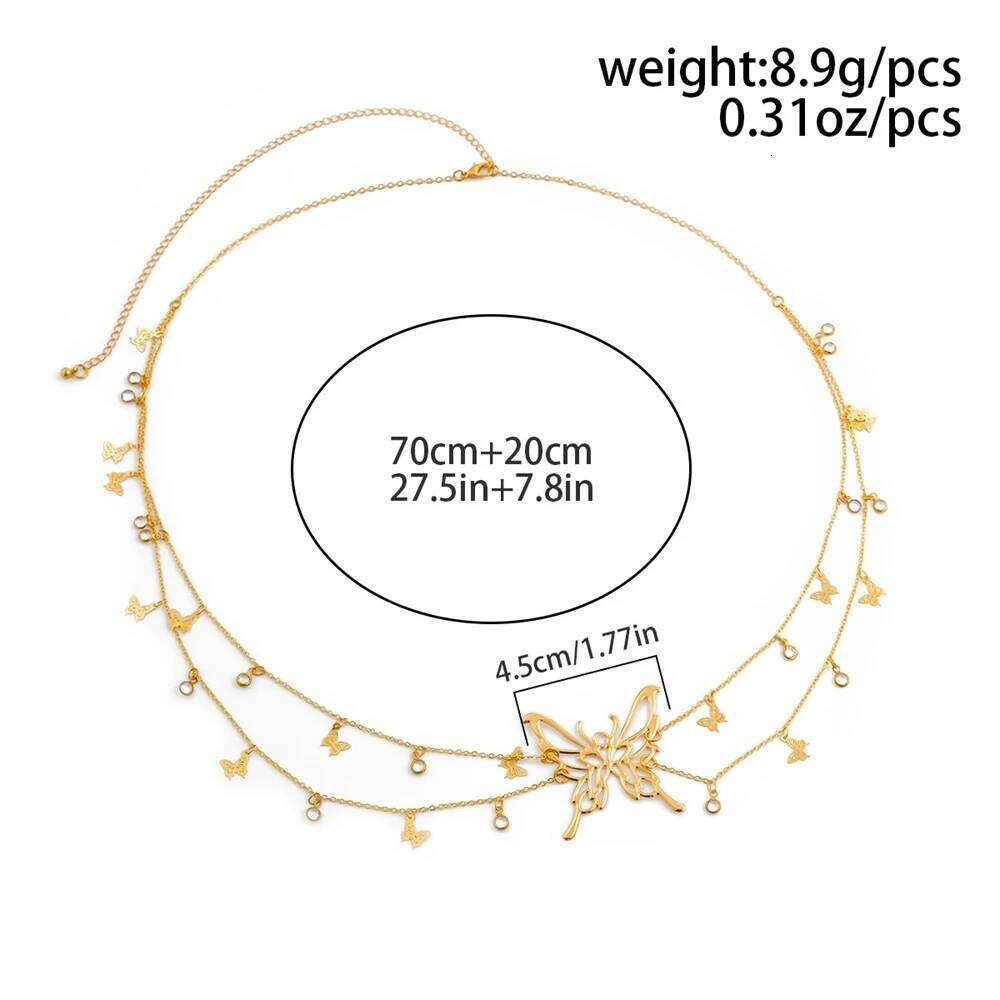 New Trendy Sexy Waist Jewelry Belt Double-layer Golded Metal Hollow Butterfly Tassel Belly Chain Women's Beach Accessories S260304