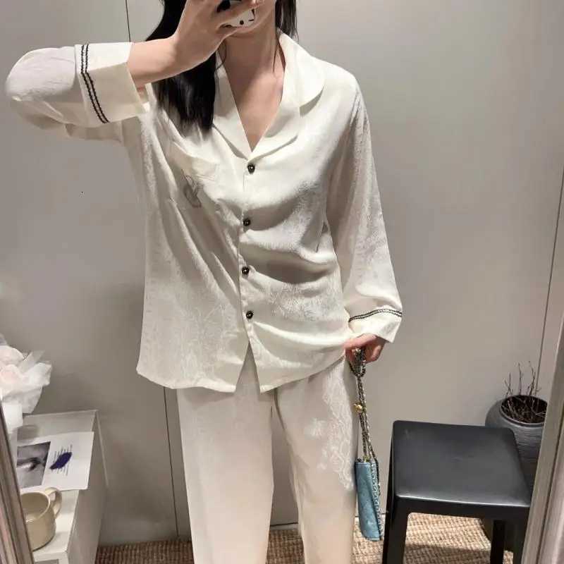 2026 Spring Ice Silk Pajama Set - Women Long Sleeve 2-Piece Loose Loungewear SleepwearT260305