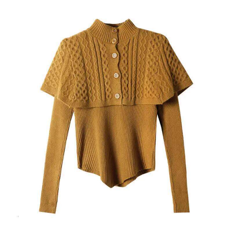 Women Autumn Vintage Sweater Knitted Slim Turtleneck Solid Korean Single Breasted Cardigan Cloak Sweaters XJ260305