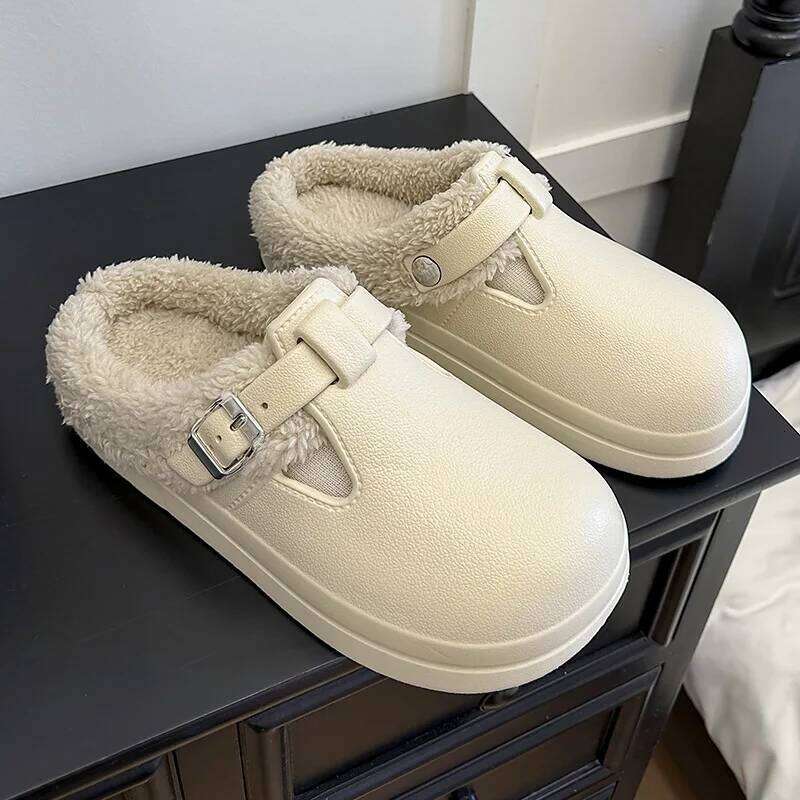 New Waterproof EVA Indoor Street Slippers For Women Winter Warm Shoes Thick Sole Soft Plush Female Home Daily Walking Slipper