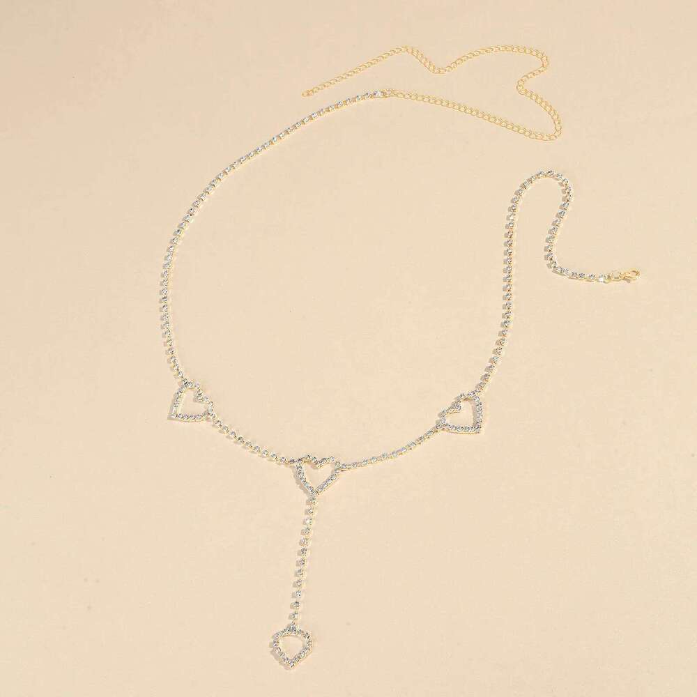 Fashionable Single-layer Heart Pendant Rhinestone Waist Street Photography Women's Body Chain Jewelry S260304