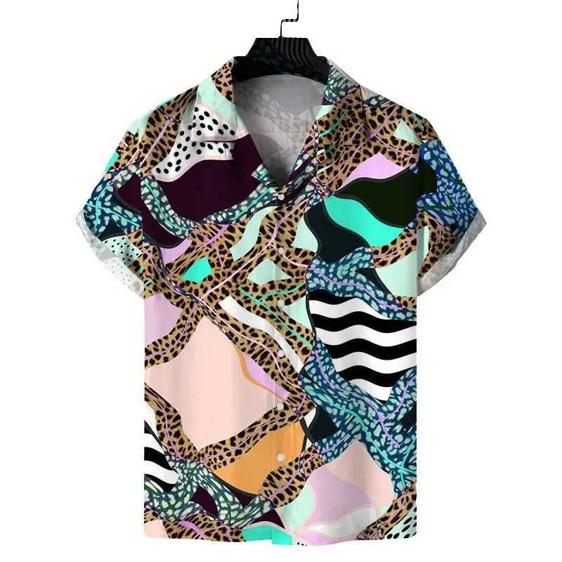 Summer New 3D Printed Loose Casual Mens Hawaiian Short Sleeved Cardigan Shirt Mens Clothing M260305