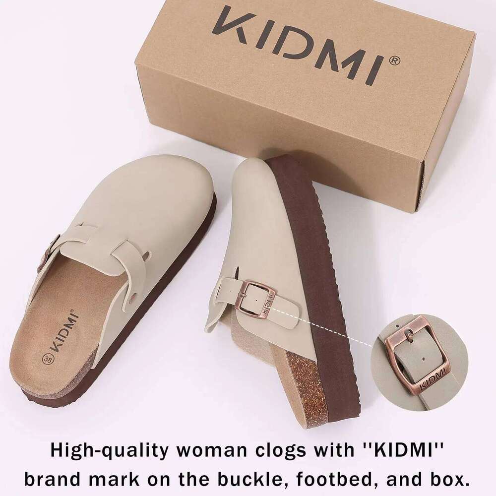 Kidmi Platform Women's Mules Cork Clogs Outdoor Deep Heels Waterproof Beach Slippers With Arch Support