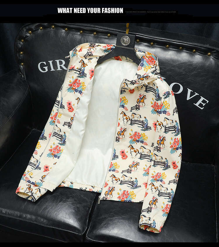 American European Style High-End Trendy Casual Zodiac Hooded Jacket For Men Fashionable Horse Year Clothing Spring And Autumn New Model Luanyun