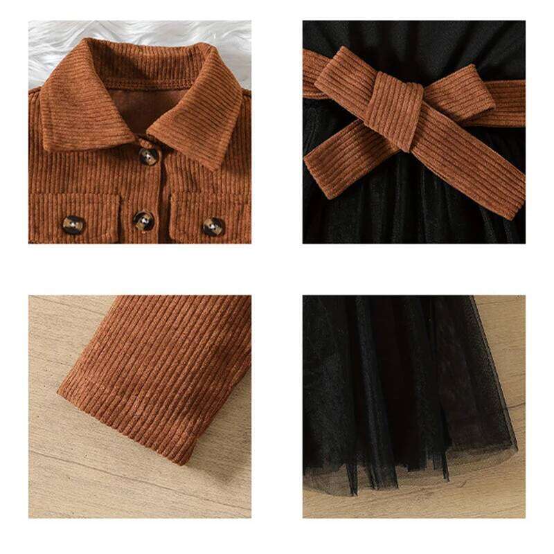 New Autumn Girls Clothing Set Full Sleeve Fashion Short Corduroy Jacket + Dress 2Pcs Outfit For Kids Children Birthday Present Z260304