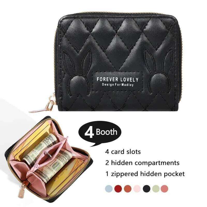 Women's Letter Graphic Mini Wallet, Faux Leather Coin Purs, Minimalist Solid Card Holder C260304