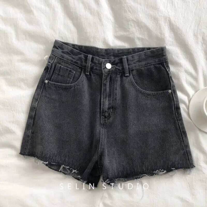 Women's High Waist Distressed Denim - Summer A-Line Loose Fit Raw Hem Casual Shorts for Trendy Street Style XJ260305