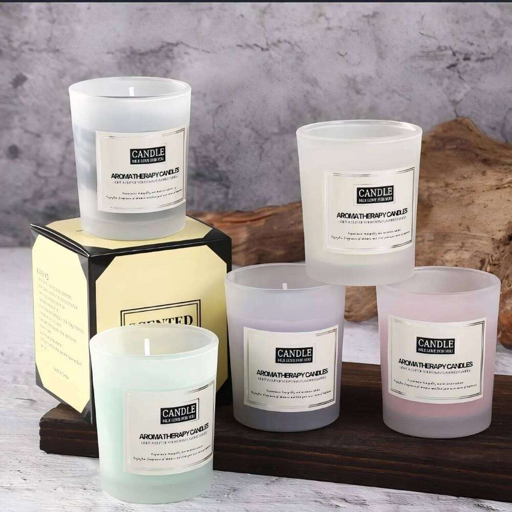 1pc Trendy Matte White Glass Cup Candle - Minimalist Scented Home Decor, Smokeless Aromatic for Living Room Office W260304 W260305