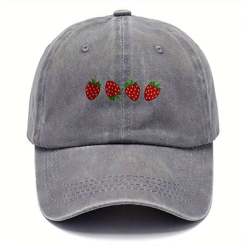 Strawberry printed baseball with adjustable sunshade, fashionable duckbill cap for both men and women, soft top design Y260304