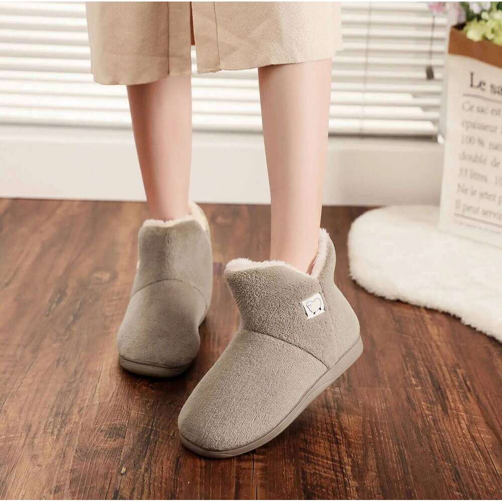 Women Warm Slippers Couples Winter Shoes Soft Plush High Top Female Male Indoor Home Floor Boots Anti-slip Ladies House Slipper