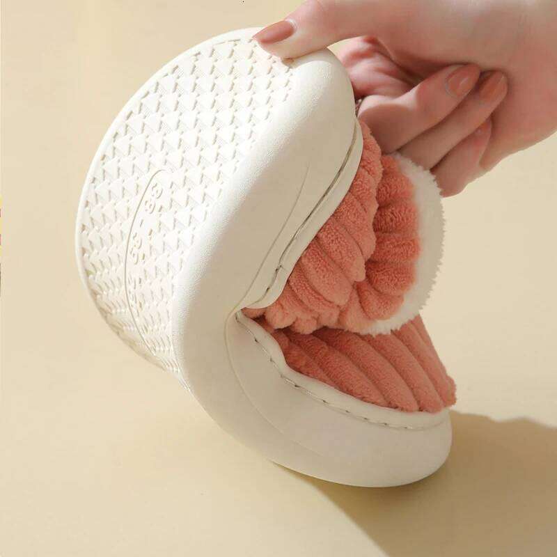 Kidmi Women's Corduroy Soft Plush Slippers Warm Anti-slip Popular House Cotton Shoes for Men and Women