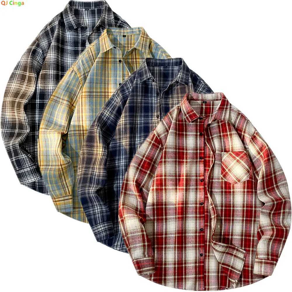 Spring Mens Red Plaid Shirt Blue Single-Button Collar Long-Sleeve Shirts New 2026 Arrival M260305
