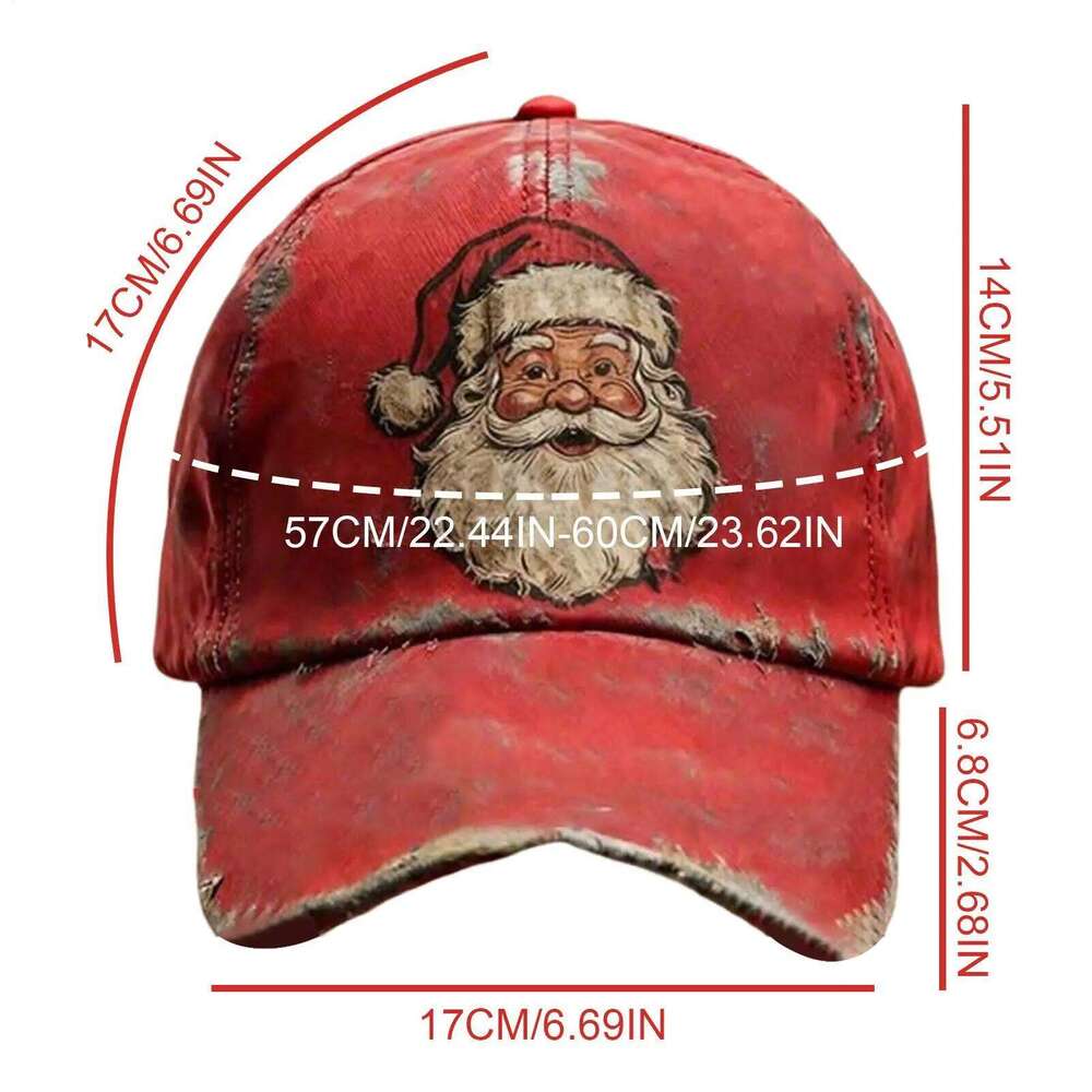 printed red Santa Claus Merry Christmas hat washed baseball cap Versatile Y260304
