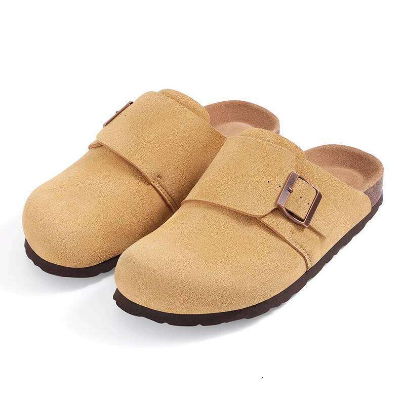Kidmi 2025 New Home Sandals Women Suede Clogs Soft Leather Mules Cork Antislip Beach Slippers