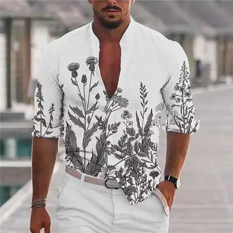Casual Hawaiian Floral Print Shirt Summer Mens Long Sleeve Shirt 3D Print Lapel Shirt Men and Women Fashion Long Sleeve Shirt M260305