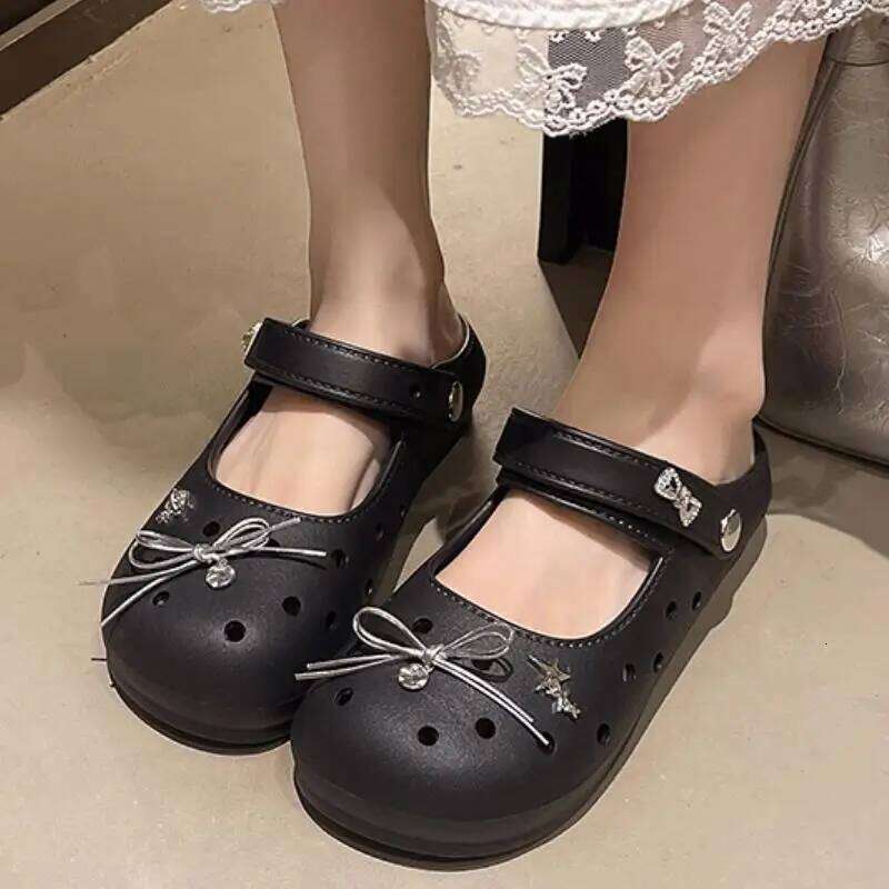 Cute DIY Bow Knot Indoor Street Slippers For Women Fashion Clogs Female Summer Shoes Soft EVA Anti-slip Ladies Home Beach Slides